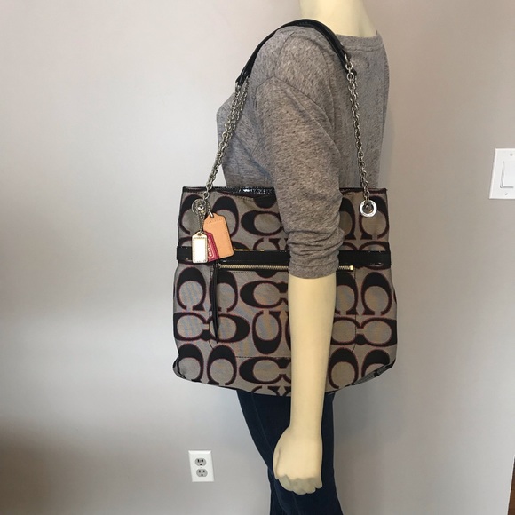 Coach Handbags - Coach Gray/Pink/Black Purse, Chain/Leather Straps